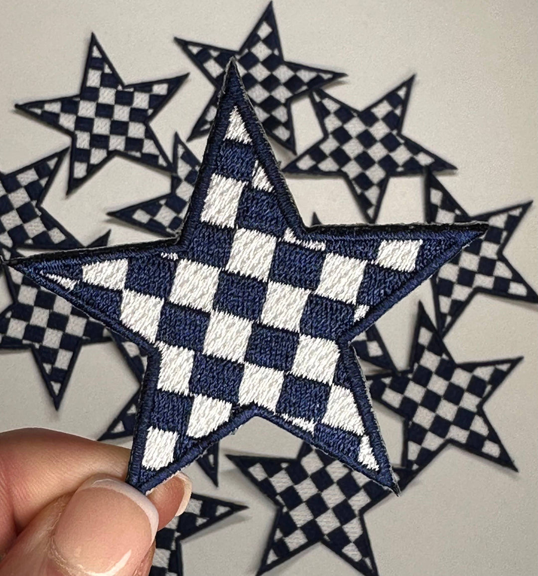 Checkered Star patch, game day patch, dance, cheer patch: Black