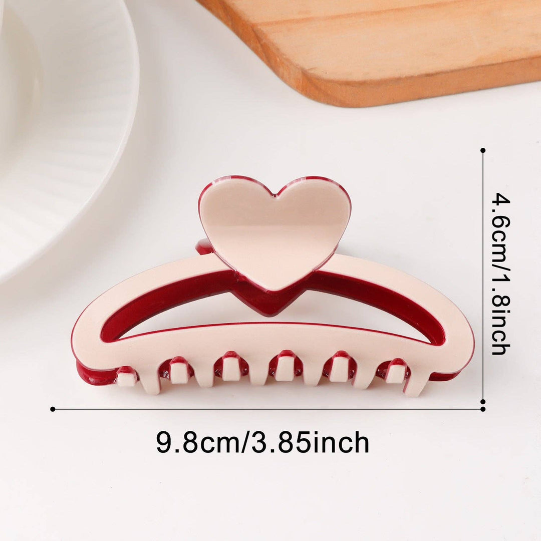 Valentine Heart Colorblock Hair Claw Clip for Women: Red / 5.9CM
