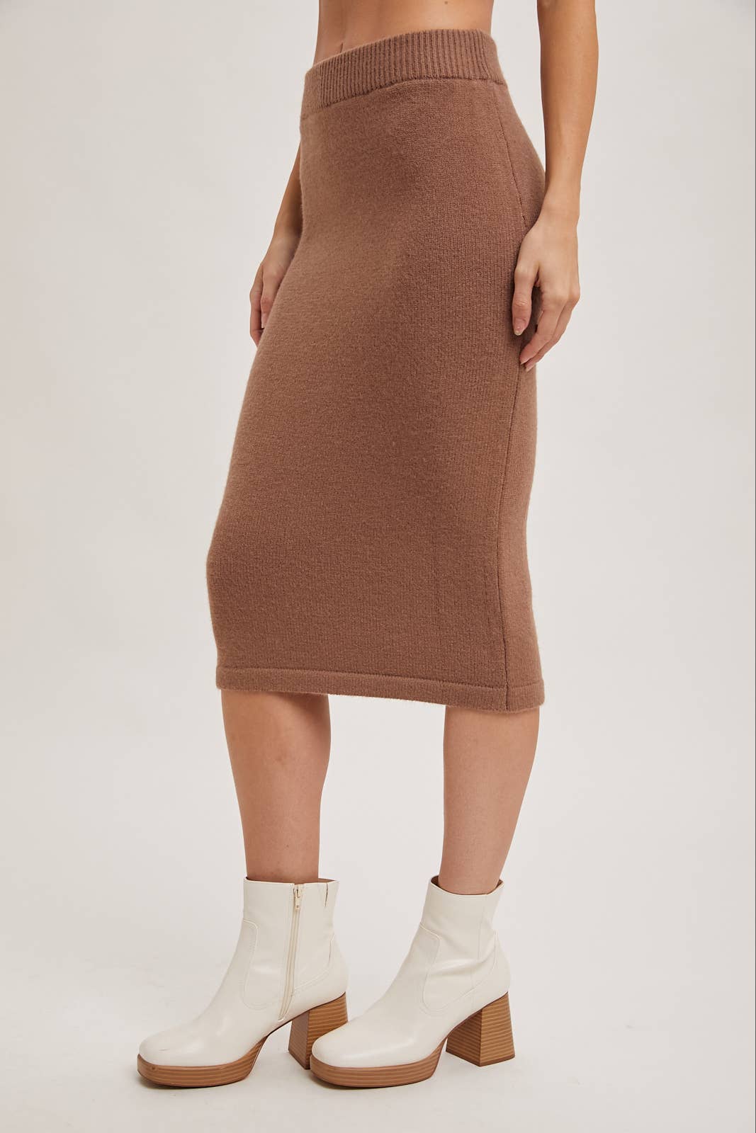 KNIT HOODIE TOP AND PENCIL SKIRT SETS: Black / S