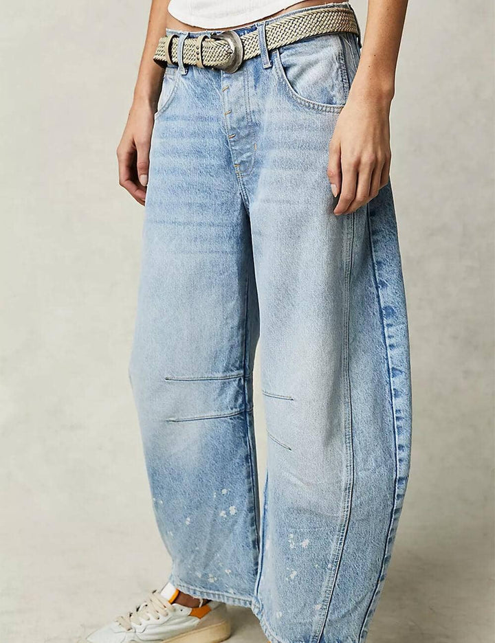 Ladies Mid Rise Wide Leg Barrel Jeans SKP522: Denim Blue / M
