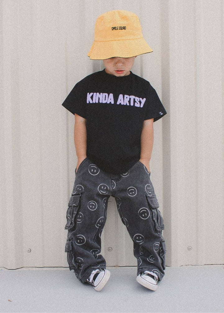 Smiley Face Baggy Jeans Black: 4T