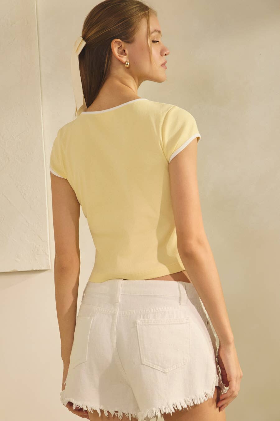 Cropped Short Sleeve Knit Top