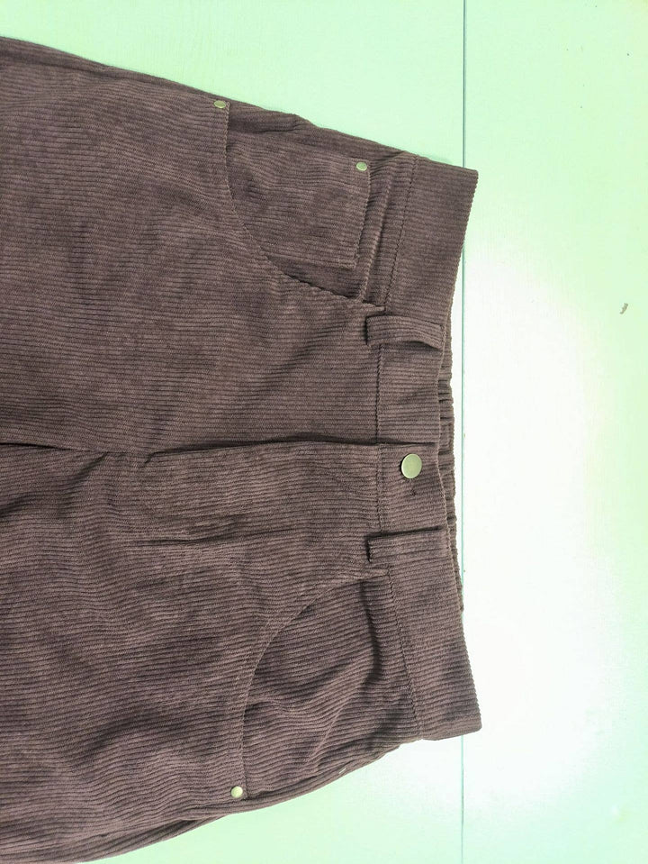 Western Ankle length corduroy barrel pants: Charcoal / S