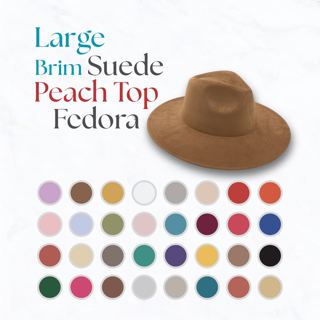 Suede Large Eaves Peach Top Fedora Hat: Stone Grey