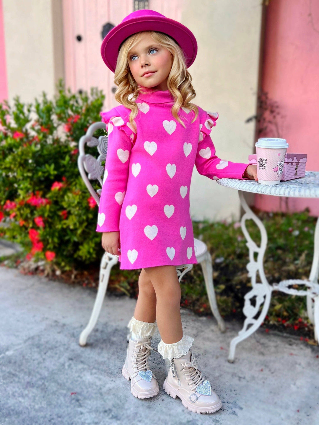 Warms My Heart Hot Pink Turtleneck Sweater Dress: Hot Pink / 4T/5Y