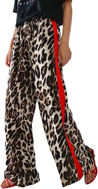 Leopard Print Patchwork Elegant Wide-Leg Women's Pants: Yellow / S
