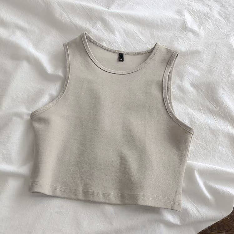 Daily r-neck sleeveless athletic crop tank top: Charcoal