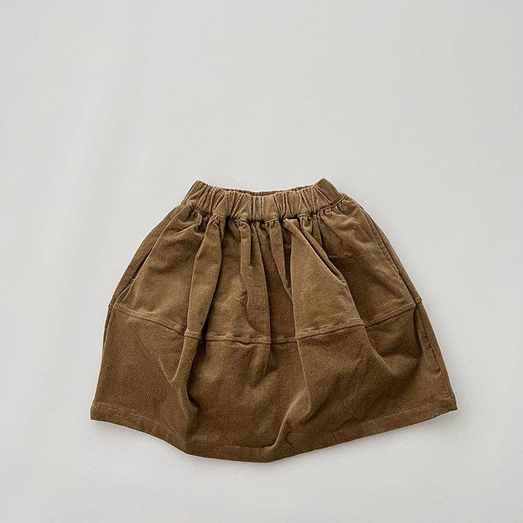 Baby Solid Color Corduroy Fabric Casual Lantern Skirt: Coffee / 120 (5-7Y)