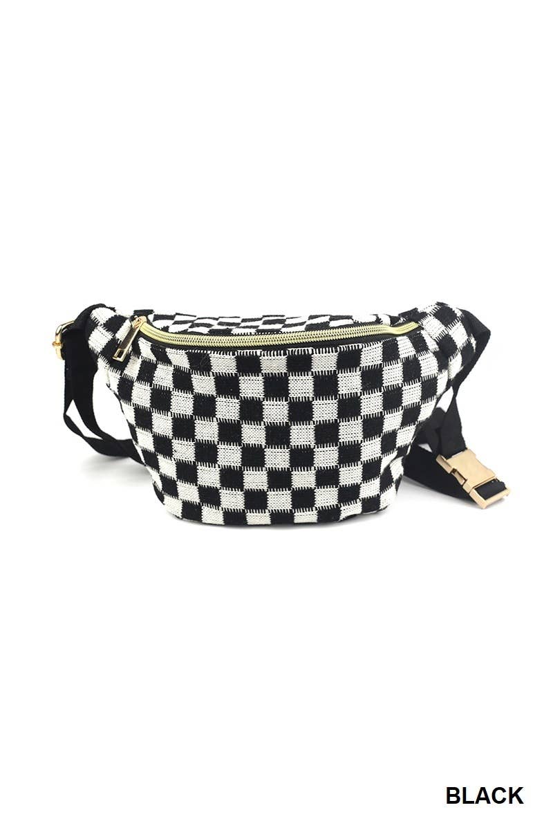 Checkered Waist Crossbody Sling Bag: MOCHA