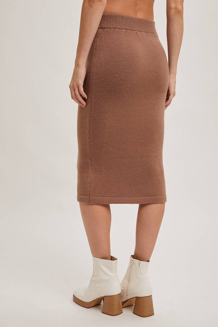 KNIT HOODIE TOP AND PENCIL SKIRT SETS: Black / S