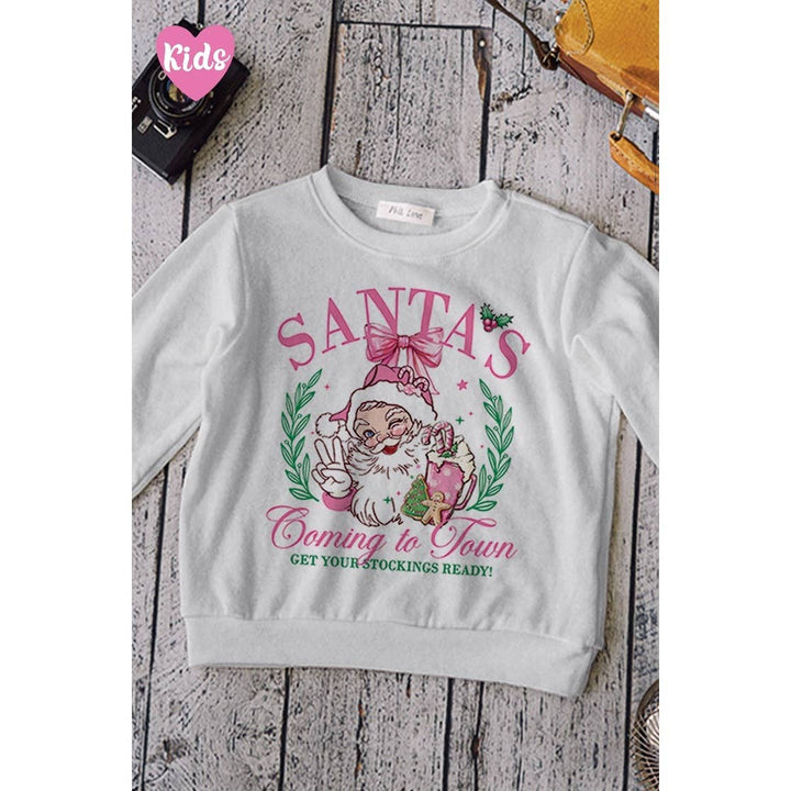 Kids Santa Christmas print soft long sleeve top: PINK / 56