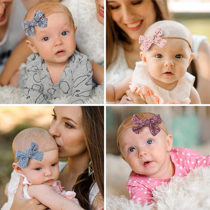 Nylon Newborn Baby Girl Headbands 10 Pcs Set Linen Floral