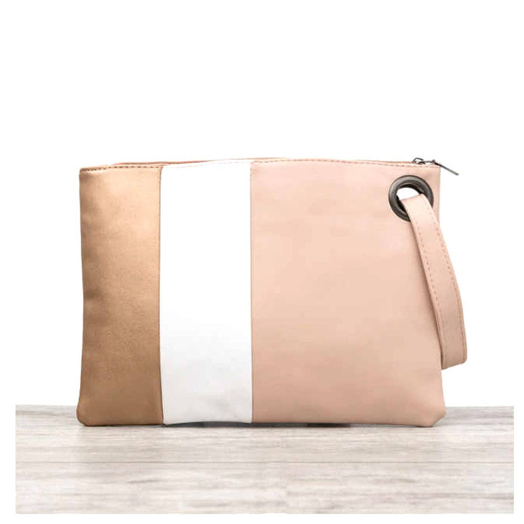 Oversize Everyday Color Block Clutch: Black/Cream/Chestnut