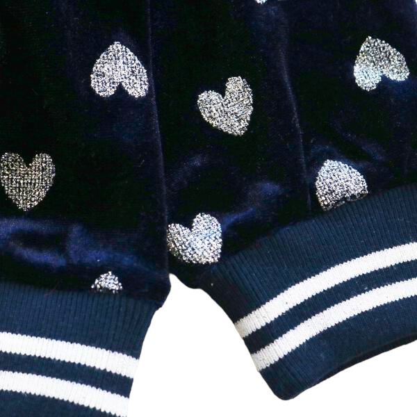 A30 14166 Silver Heart Velvet Tracksuit Set (2 Colors): CORAL / 2-2-2;4-5-6
