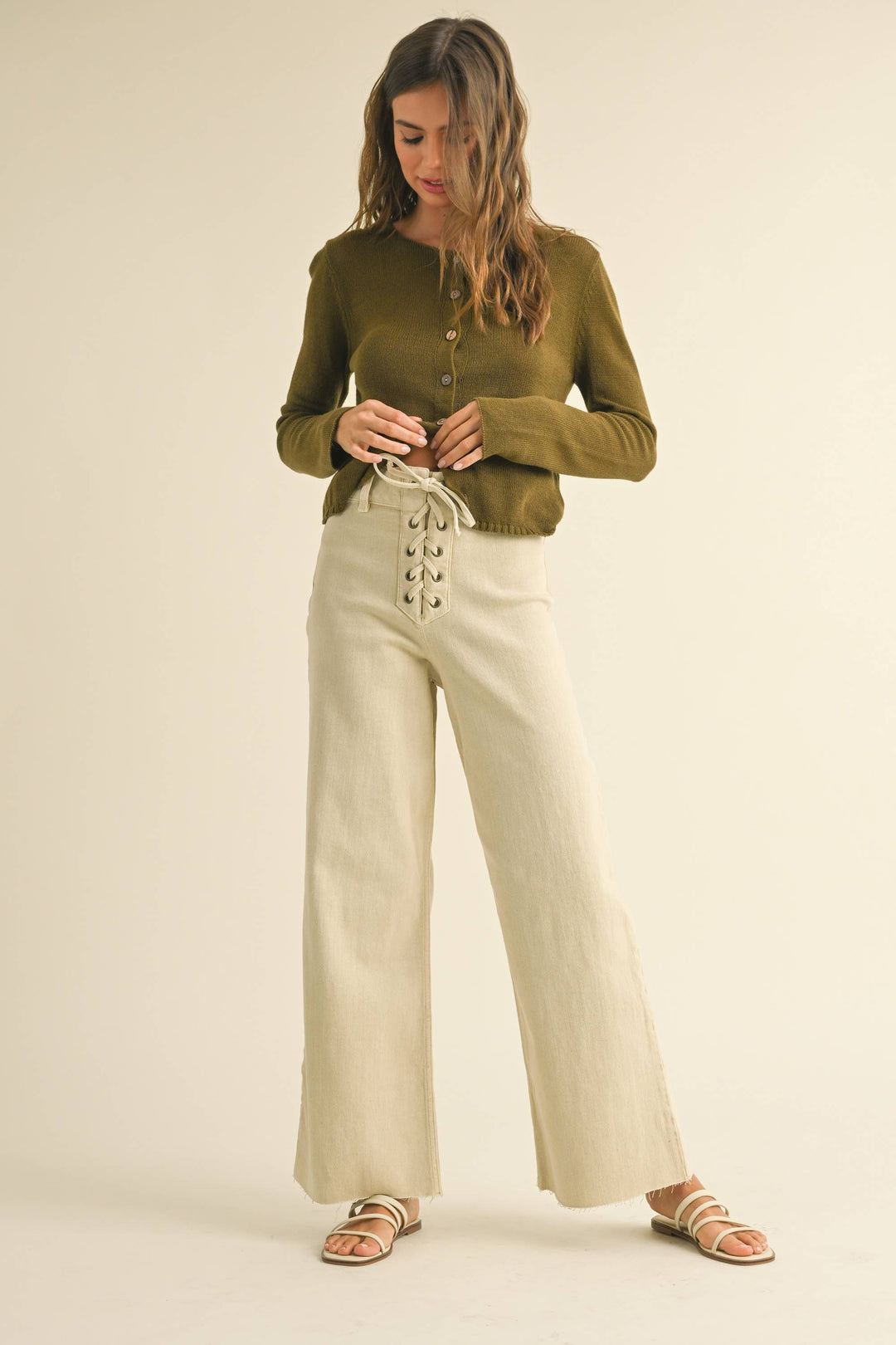 LACE-UP FRONT DETAIL STRETCHED PANTS