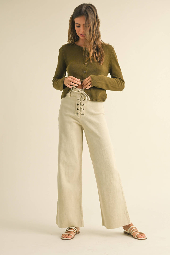LACE-UP FRONT DETAIL STRETCHED PANTS