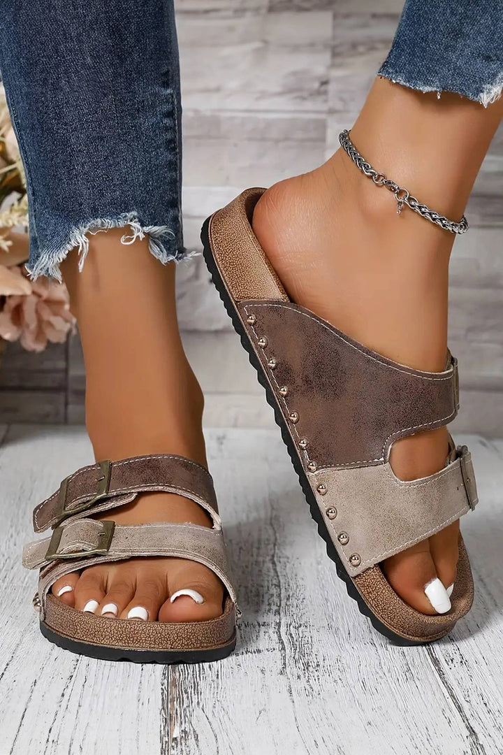 Western Suede Rivet Hollow Out PU Leather Slip-on Shoes