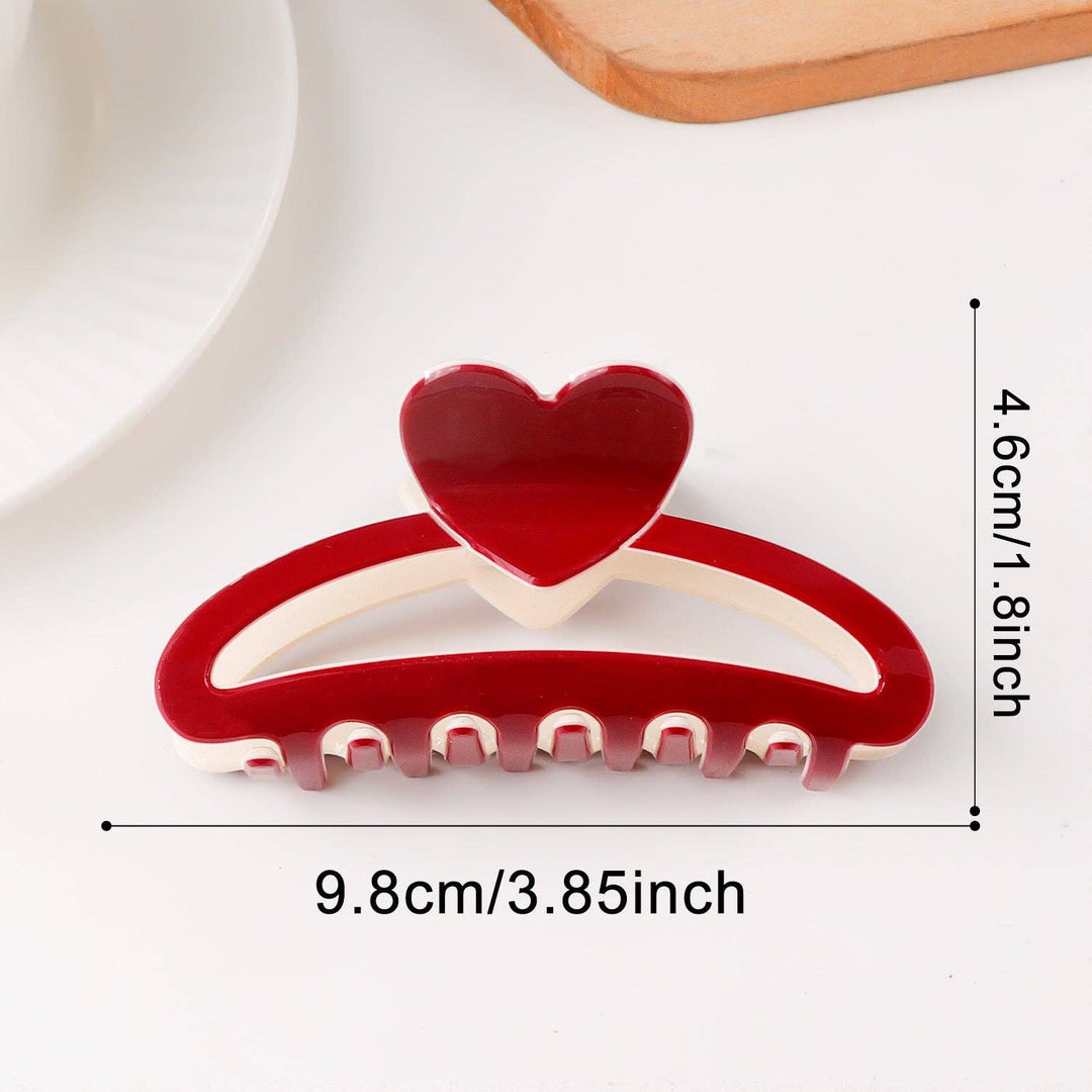 Valentine Heart Colorblock Hair Claw Clip for Women: Red / 5.9CM