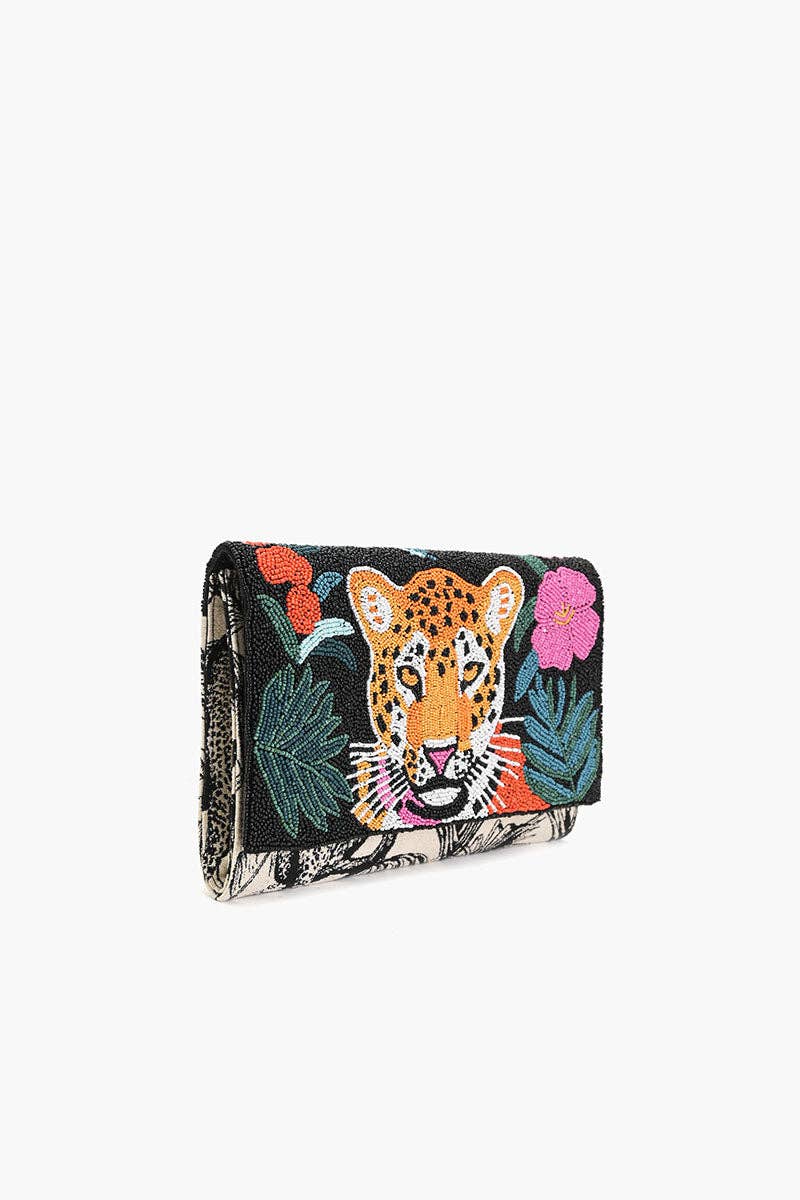 Tropical Leopard Embellished Clutch