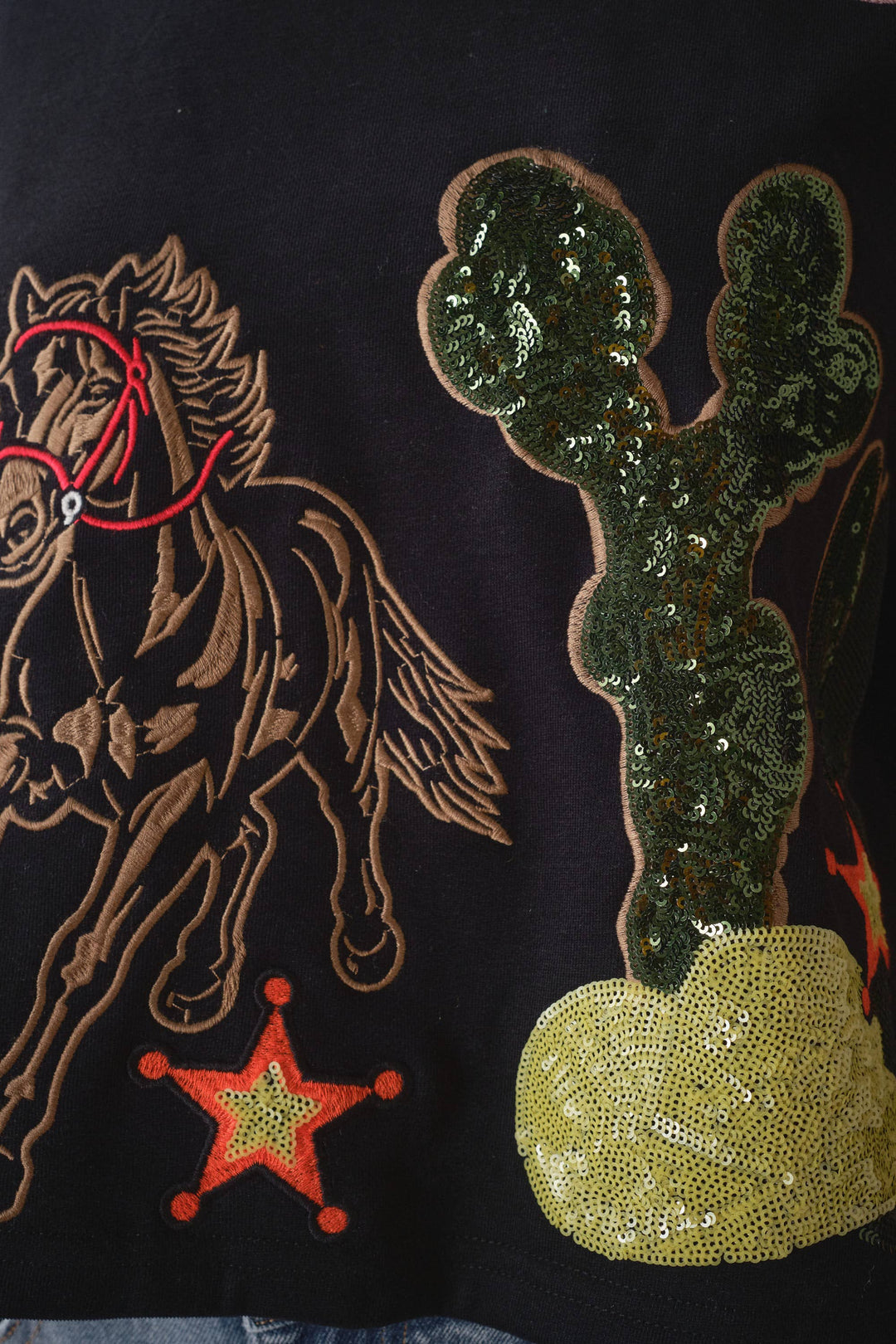 Western Patch Embroidered Knit Top