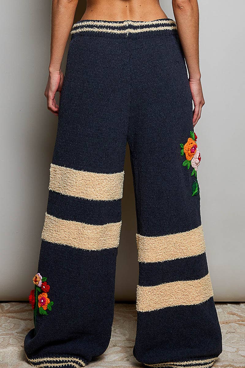 Striped Pattern 3D Embroidered Chenille Sweater Pants