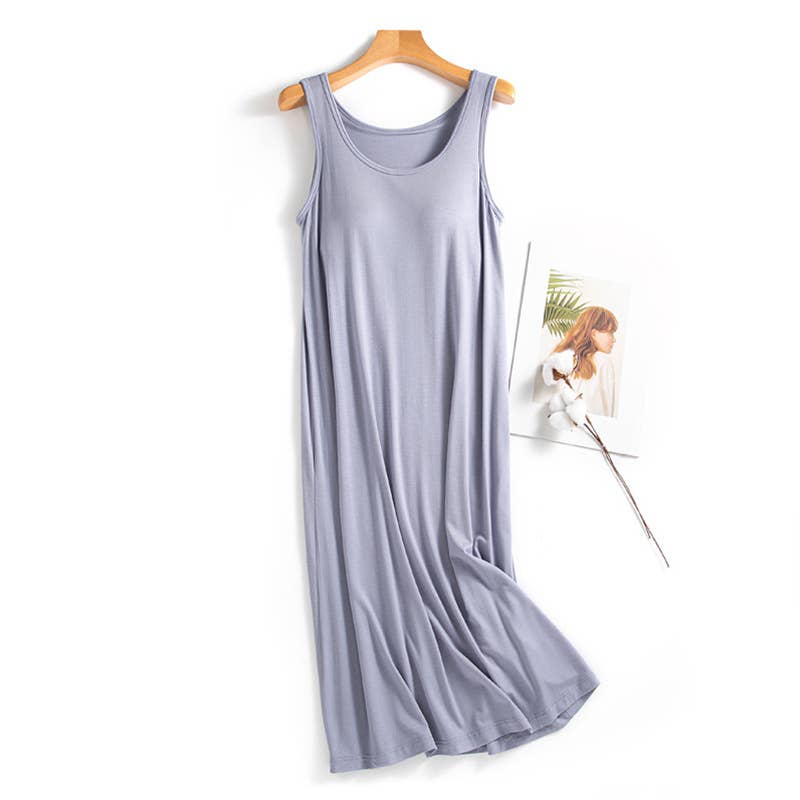 Daily built-in bra tank dress lounge sleeveless dress: LightPink