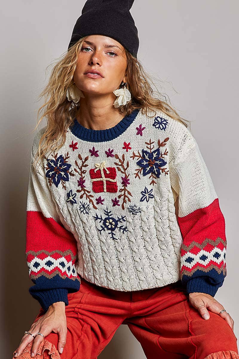 Christmas Fair Isle Snowflake Reindeer Soft Knit Sweater