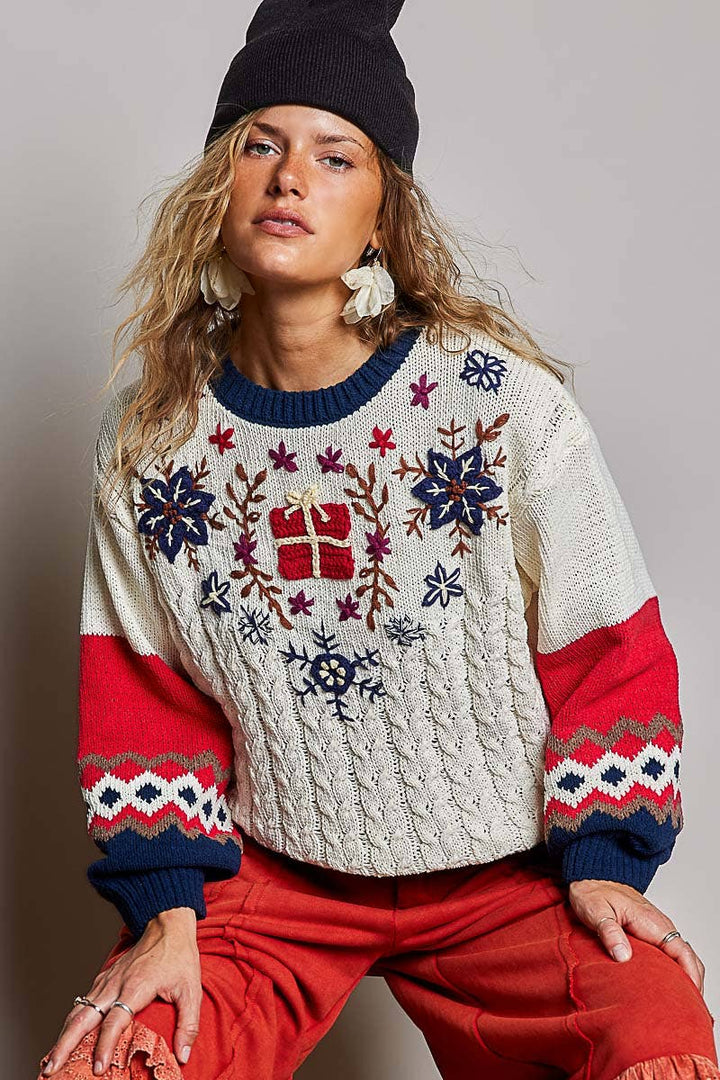 Christmas Fair Isle Snowflake Reindeer Soft Knit Sweater