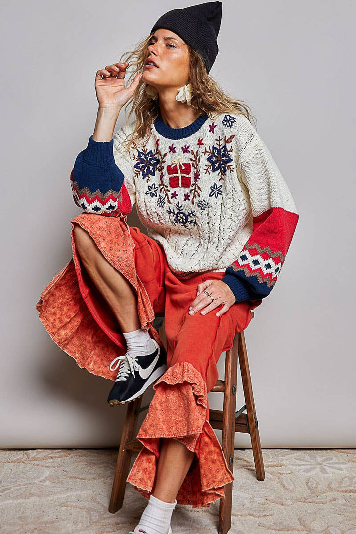 Christmas Fair Isle Snowflake Reindeer Soft Knit Sweater