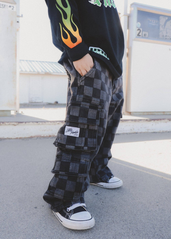 Checkered Baggy Black Kids Jeans