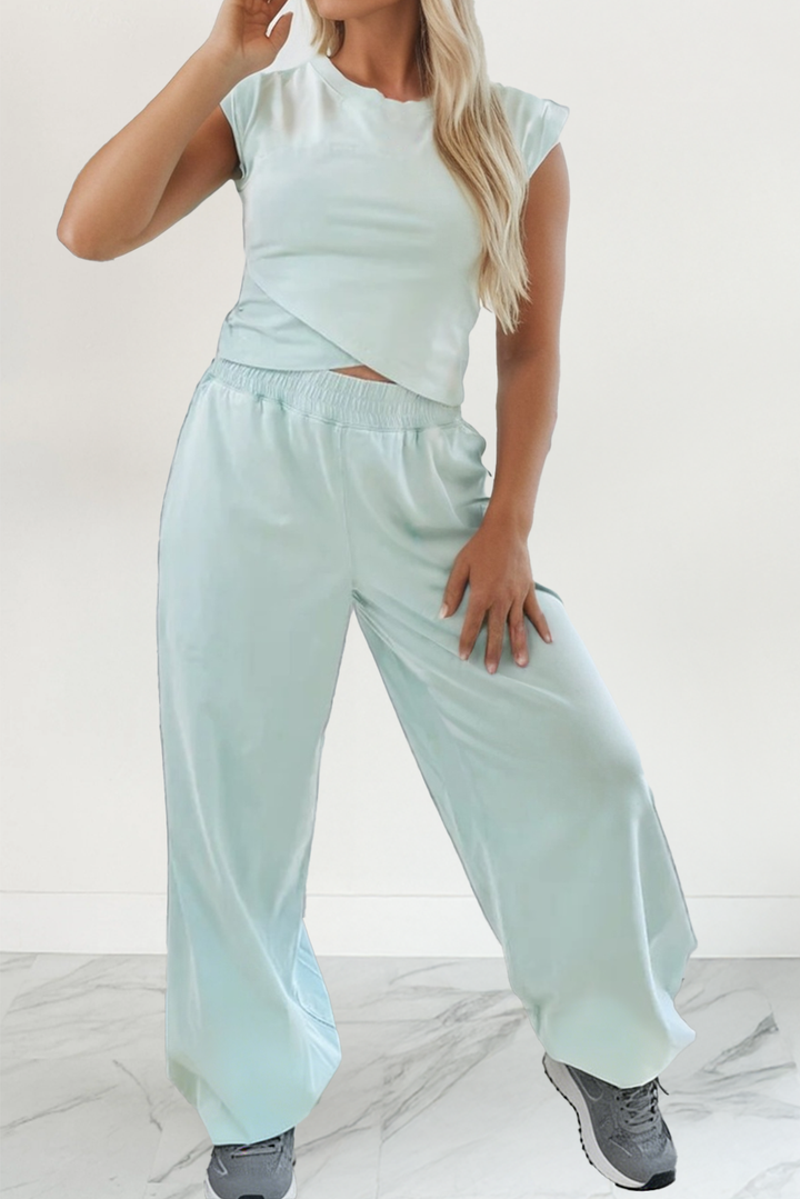Solid Cropped Tank Top and Jogger Pants
