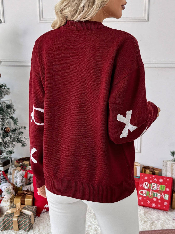 Holiday Bow Knit Sweater Festive Cozy Winter Pullover: Red / M