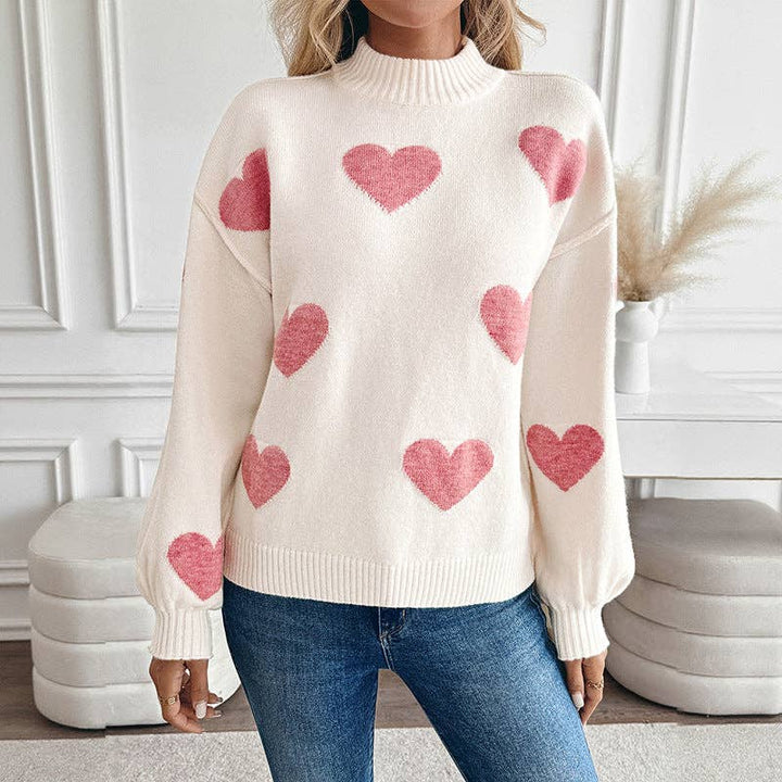 Valentine's Day Sweater | Pink Heart Knit Pullover: Light Pink. / 52% Acrylic 28%polyamide 20%POLYESTER / S