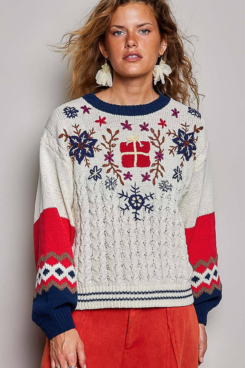 Christmas Fair Isle Snowflake Reindeer Soft Knit Sweater