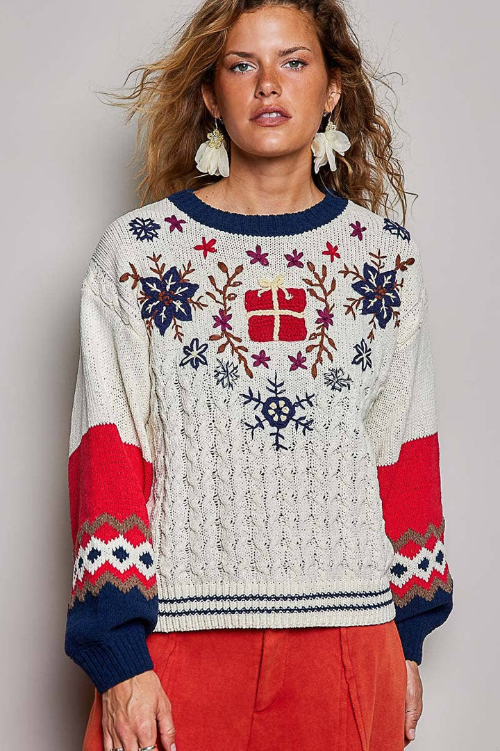 Christmas Fair Isle Snowflake Reindeer Soft Knit Sweater