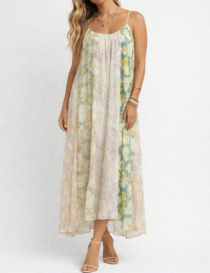 Ladies Floral Print Spaghetti Strap Chiffon Cami Maxi Dress