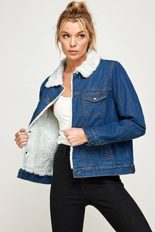 Women's Sherpa Denim Jacket: Light / S-M-L-XL(6 Pcs) / JKS-700