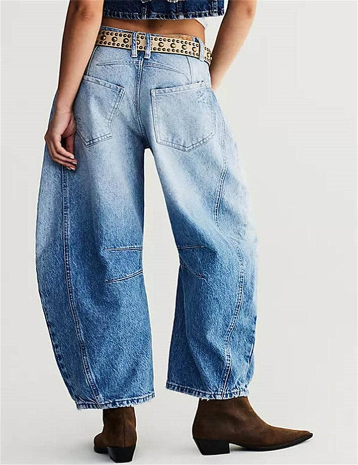 Ladies Mid Rise Wide Leg Barrel Jeans SKP522: Denim Blue / S