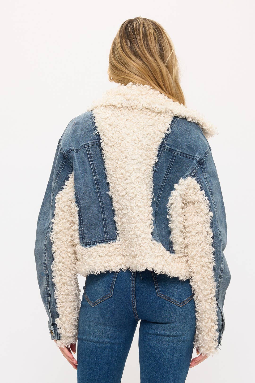 CLADJ0036: Shearling Denim Jacket: Washed Blue / S
