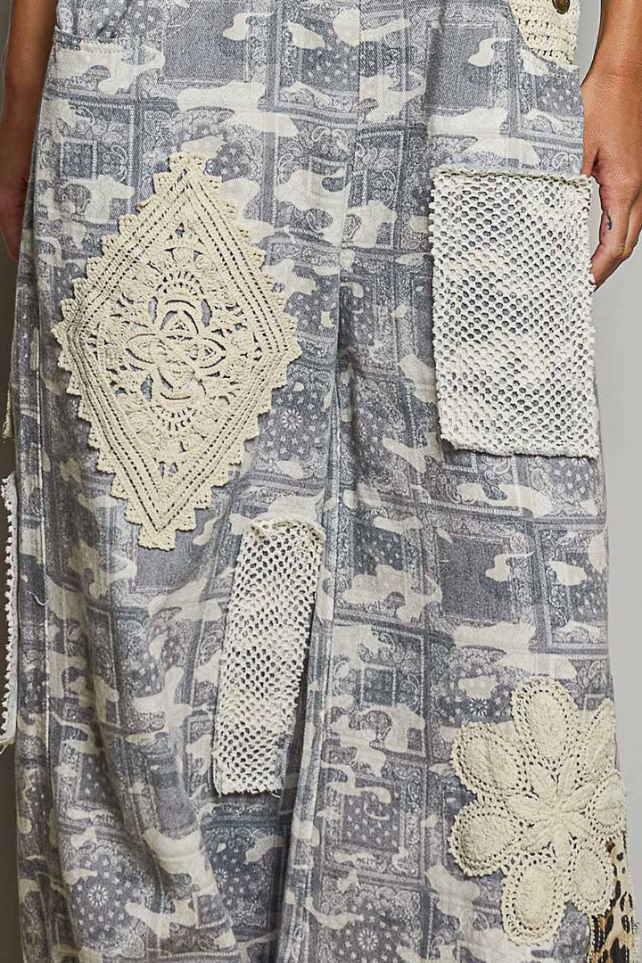Crochet Contrast Patch Detail Chest Pocket Woven Overalls