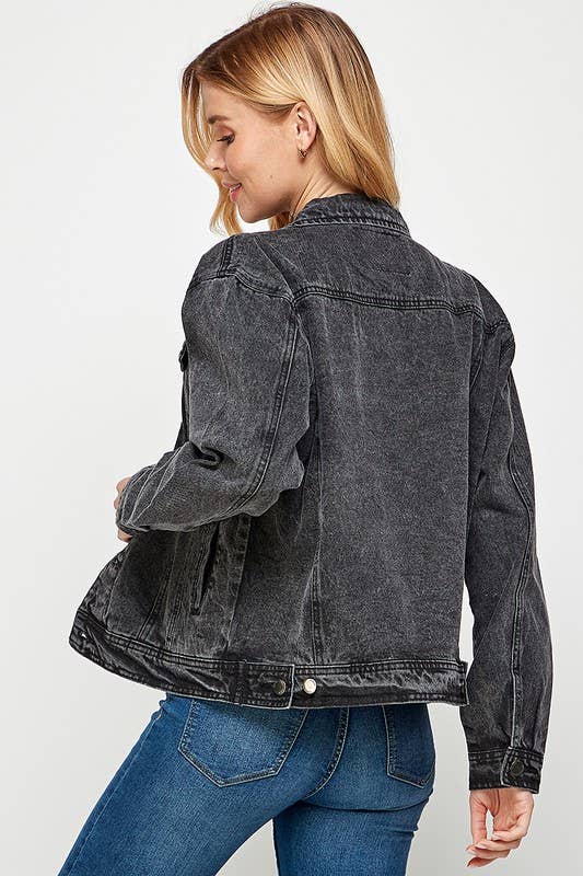 Ladies Vintage Black Denim Jacket: Vintage-Black / XL / JK-001-Vintage