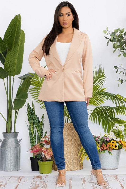 Solid Loose Fit Casual Blazer Beige