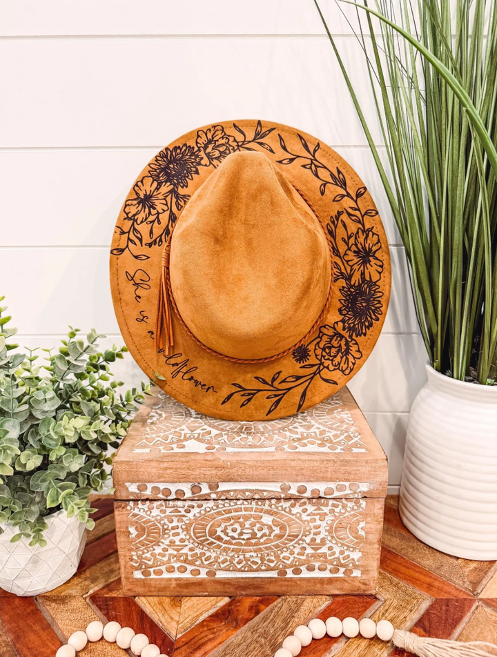 Youth Floral Burned Hat: Khaki