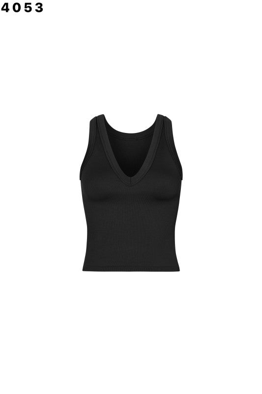 Rib V Neck Tank One Size