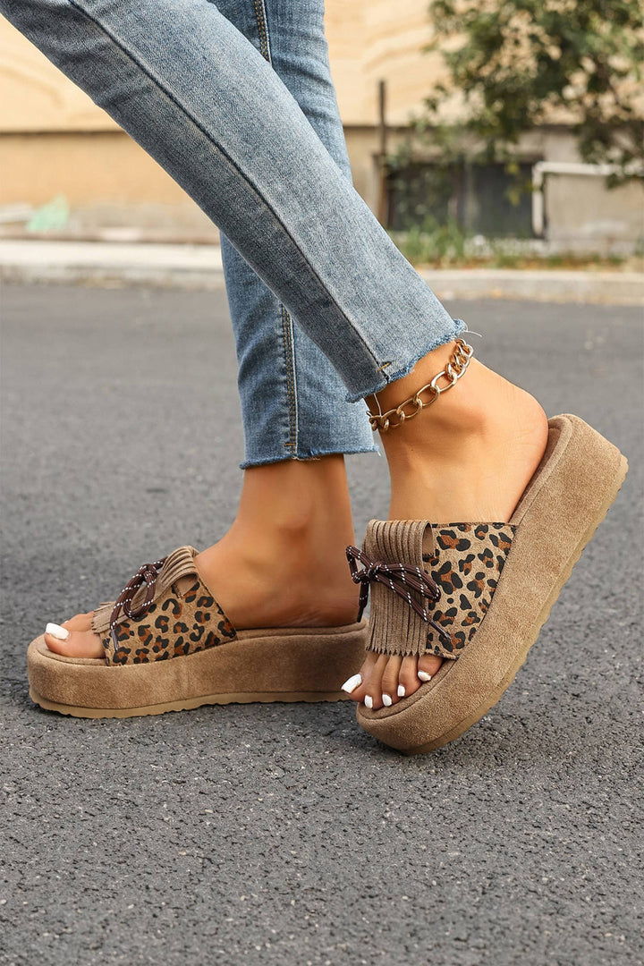 Leopard Faux Suede Slashed Lace-up Detail Platform Shoes