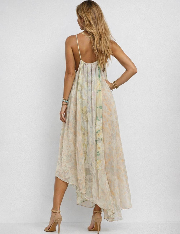 Ladies Floral Print Spaghetti Strap Chiffon Cami Maxi Dress