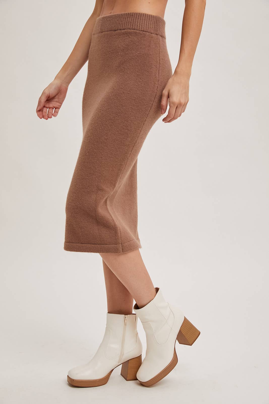 KNIT HOODIE TOP AND PENCIL SKIRT SETS: Black / S