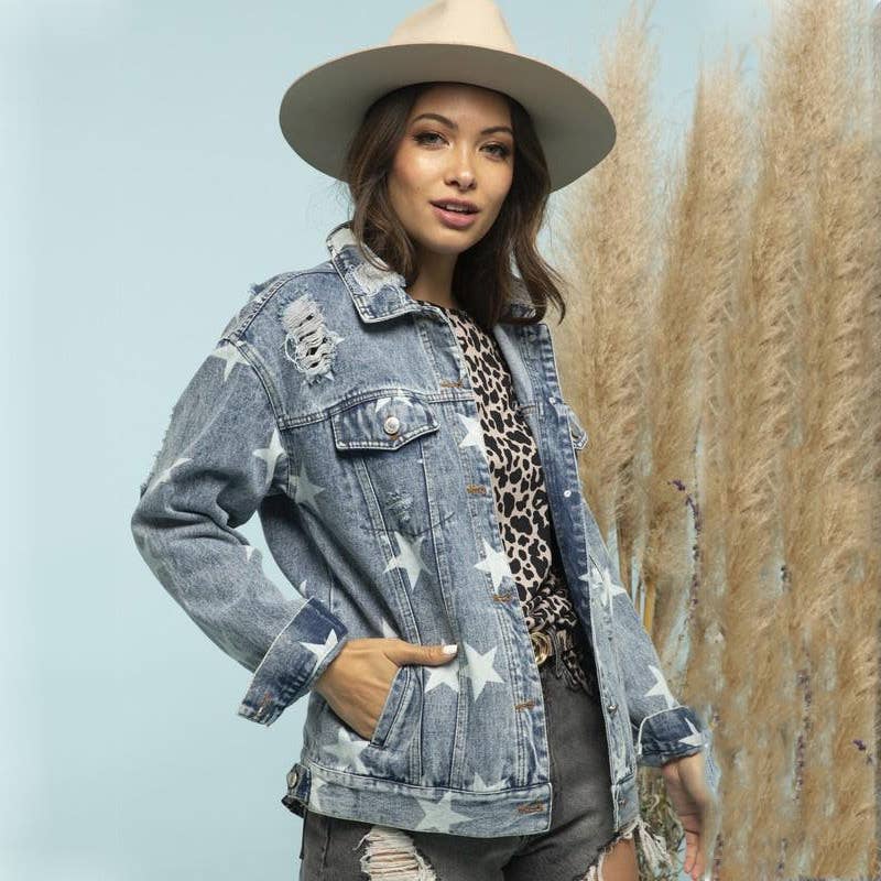Holey Star Loose Denim Jacket