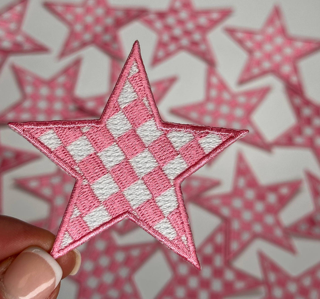 Checkered Star patch, game day patch, dance, cheer patch: Black