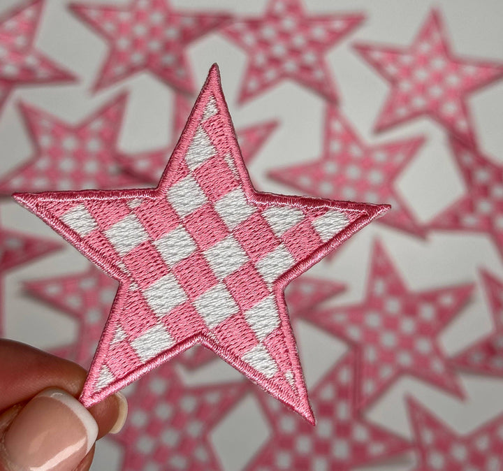 Checkered Star patch, game day patch, dance, cheer patch: Black